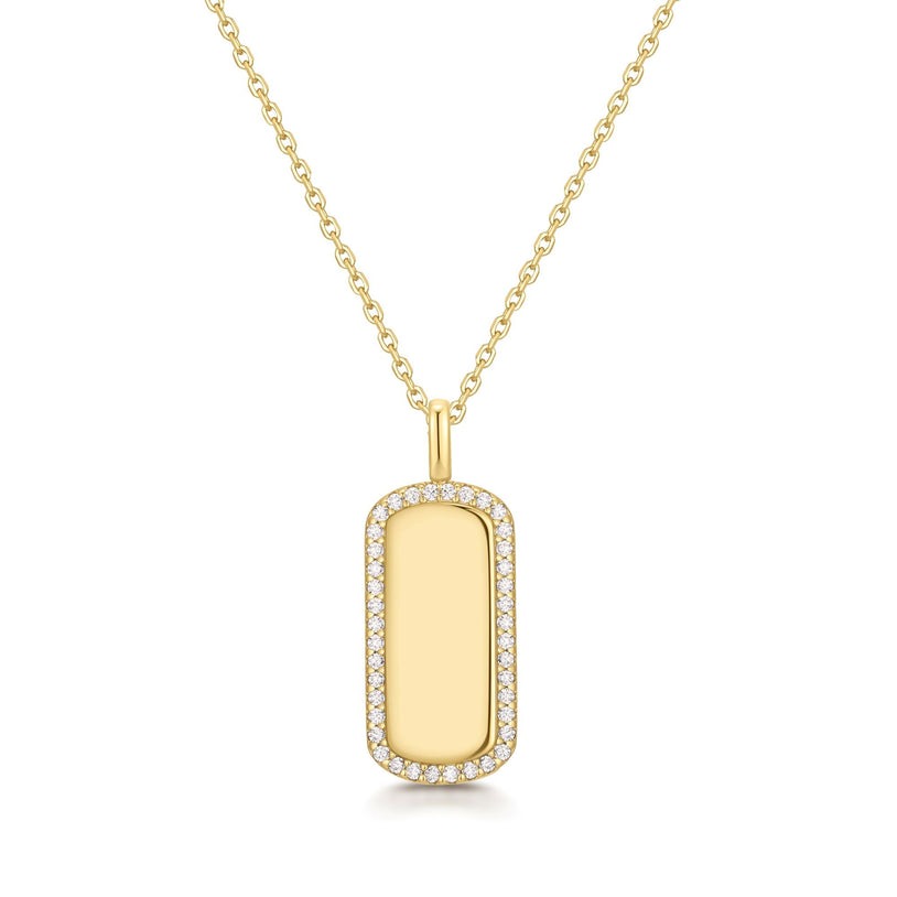 Sterling Silver, Gold-plate Zirconia Tag Necklace l 20 inches