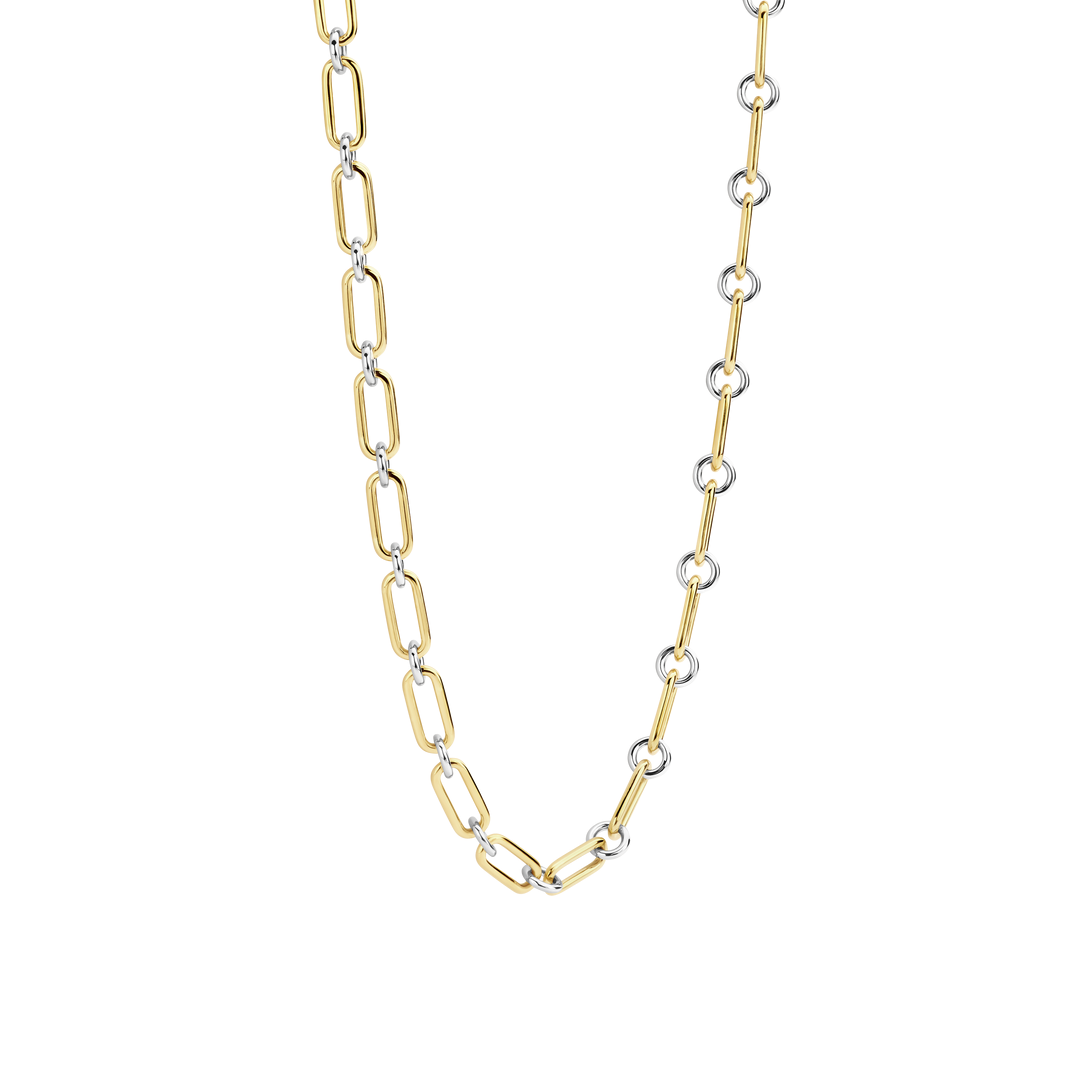 TI SENTO Sterling Silver, Gold-plate White and Yellow Oval and Round Link Chain Necklace l 19 inches