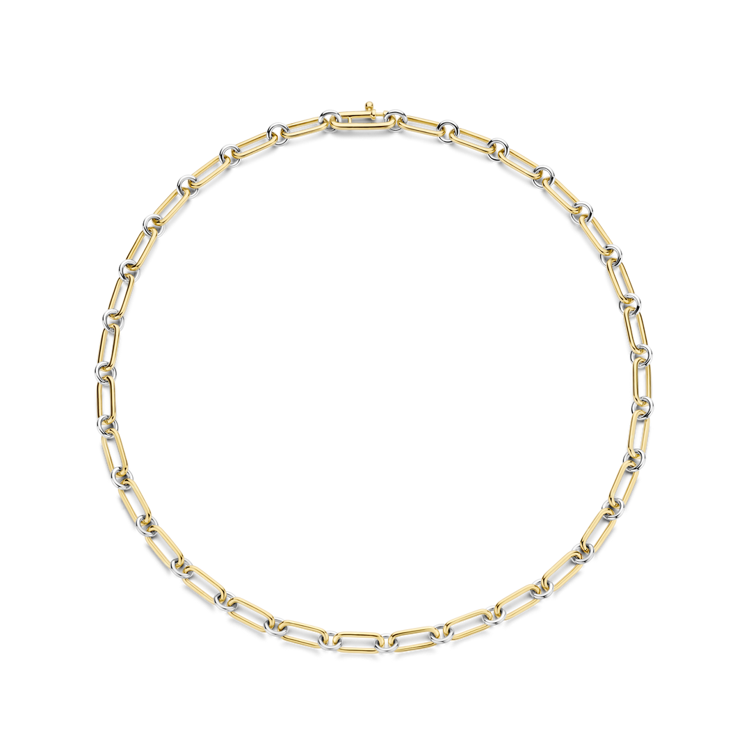 TI SENTO Sterling Silver, Gold-plate White and Yellow Oval and Round Link Chain Necklace l 19 inches