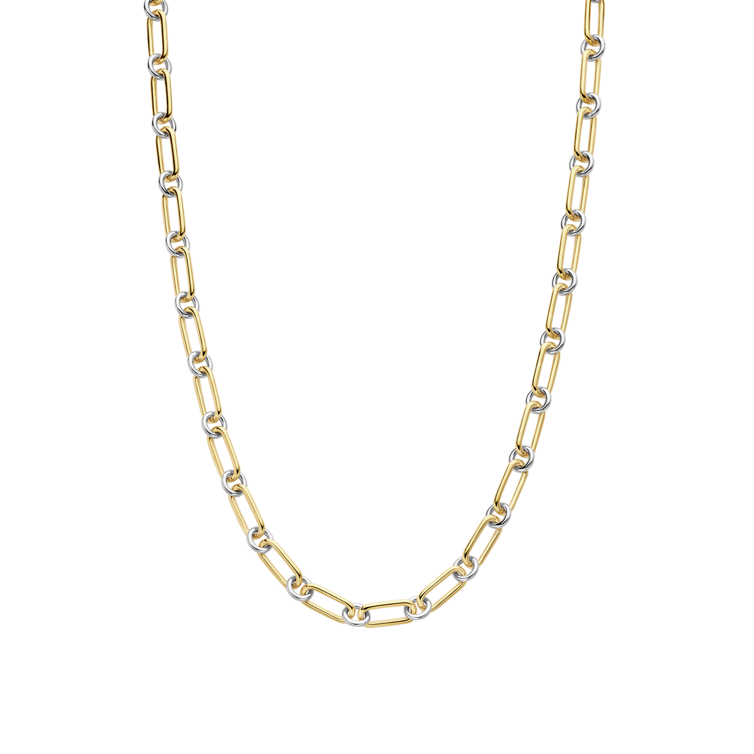 TI SENTO Sterling Silver, Gold-plate White and Yellow Oval and Round Link Chain Necklace l 19 inches