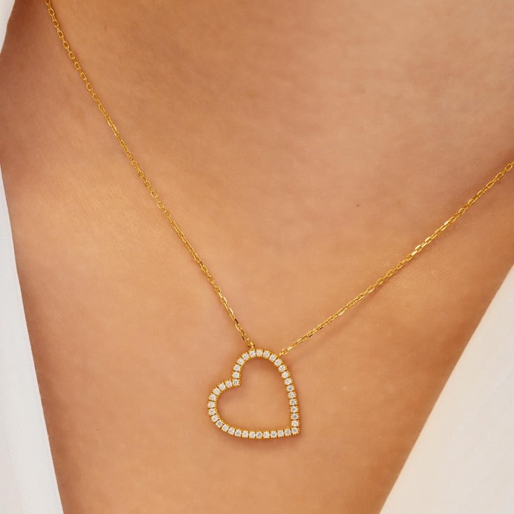 ANIA HAIE Sterling Silver, Gold-Plate Zirconia Heart Pendant Necklace l 18 inches
