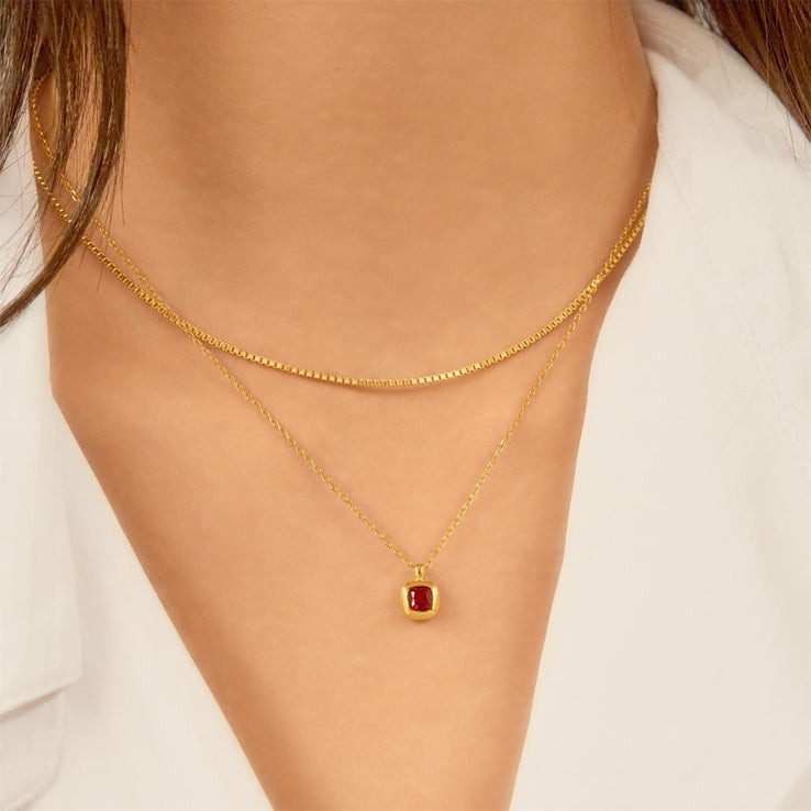 ANIA HAIE Sterling Silver, Gold-plate Crimson Solitaire Pendant Necklace l 18 inches