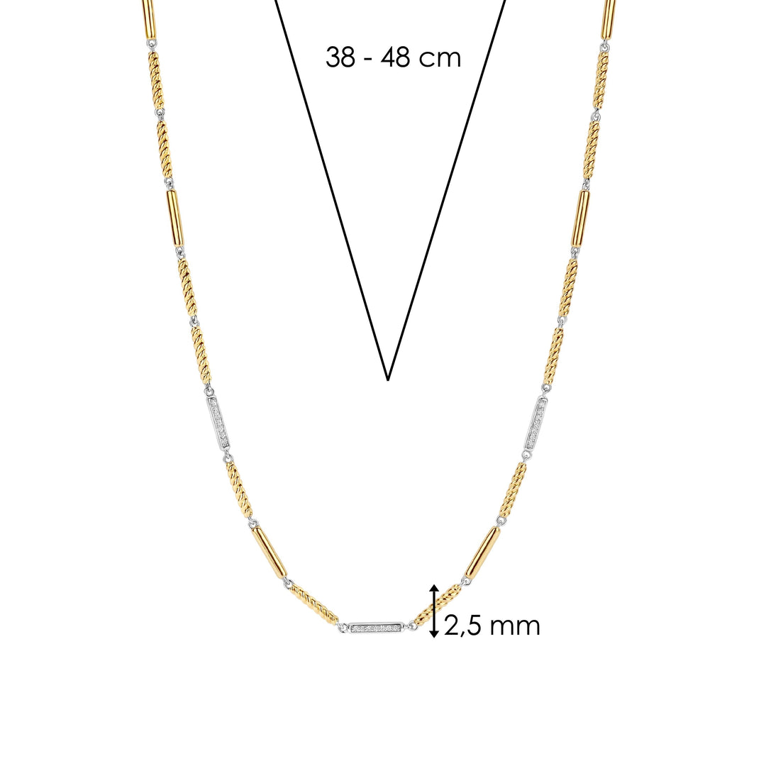 TI SENTO 34088ZY Silver and Gold-plate Zirconia Bar Link Chain Necklace l 18 3/4 inches