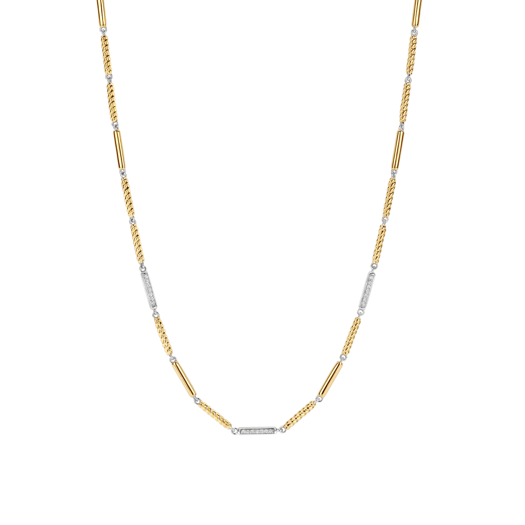 TI SENTO 34088ZY Silver and Gold-plate Zirconia Bar Link Chain Necklace l 18 3/4 inches