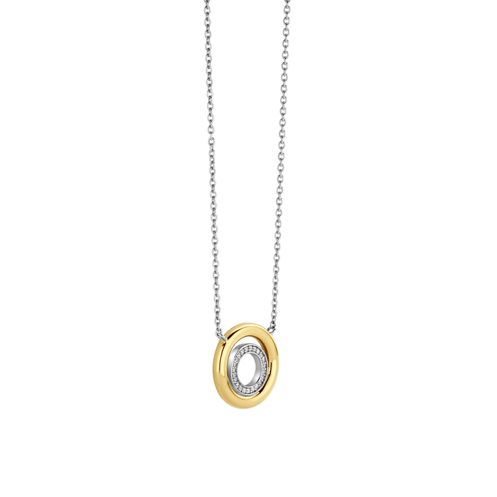 TI SENTO Sterling Silver, Gold-plate Double Circle Pendant Necklace l 17 3/4 inches