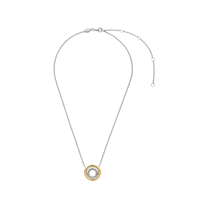 TI SENTO Sterling Silver, Gold-plate Double Circle Pendant Necklace l 17 3/4 inches