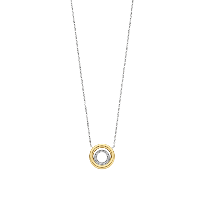 TI SENTO Sterling Silver, Gold-plate Double Circle Pendant Necklace l 17 3/4 inches