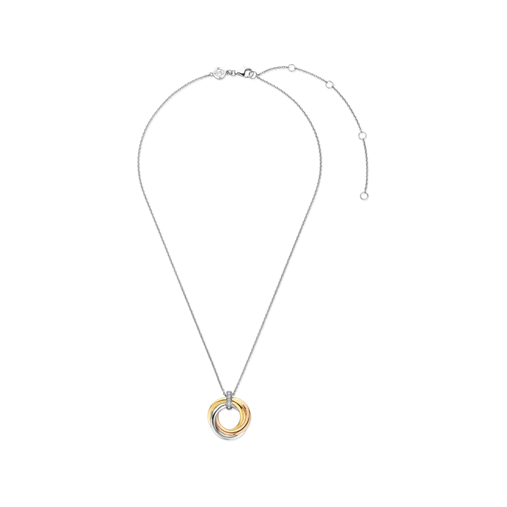 TI SENTO Sterling Silver, Gold-plate Rose, White & Yellow Gold Triple Circle Necklace l 16 1/2 inches