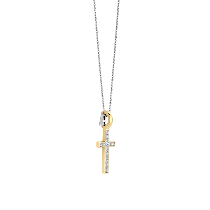 TI SENTO Sterling Silver, Gold-plate Zirconia Cross Pendant Necklace l 17 3/4 inches