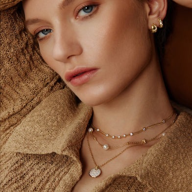 ANIA HAIE Sterling Silver, Gold-plate Multi Station Zirconia Stone Chain Necklace