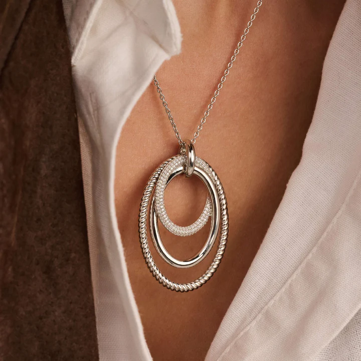TI SENTO Sterling Silver Layered Structure Necklace l 15 3/4 inches