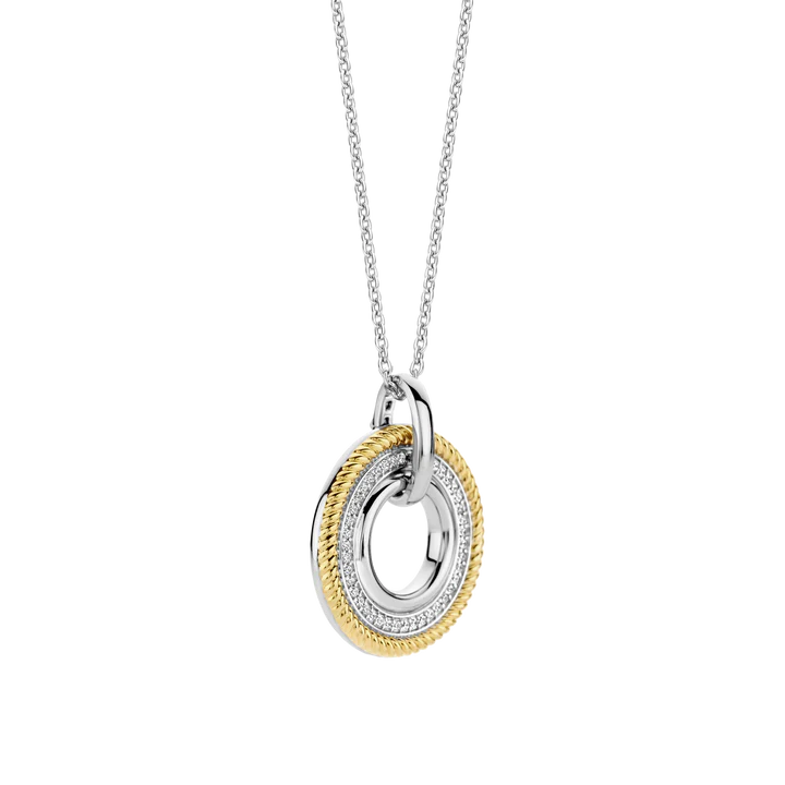 TI SENTO 18k Gold Vermeil and Sterling Silver Zirconia Circle Pendant Necklace l 17 3/4 inches
