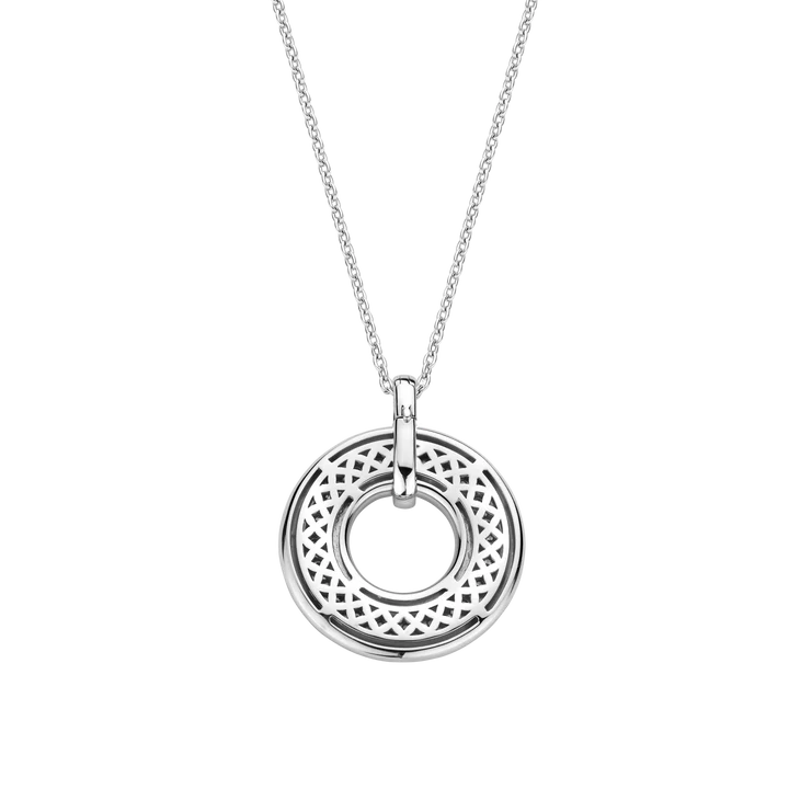 TI SENTO 18k Gold Vermeil and Sterling Silver Zirconia Circle Pendant Necklace l 17 3/4 inches