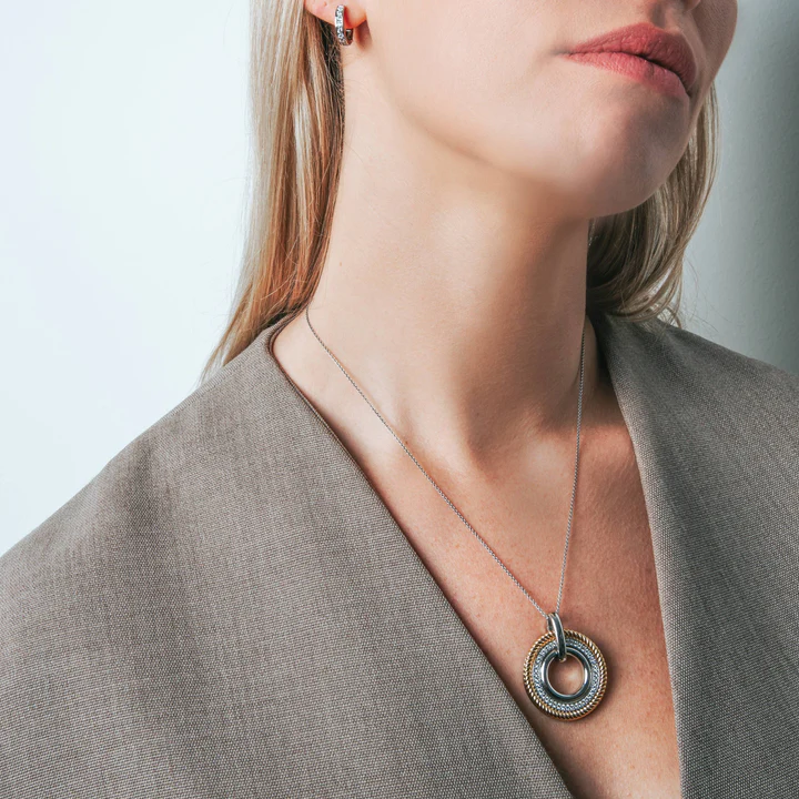 TI SENTO 18k Gold Vermeil and Sterling Silver Zirconia Circle Pendant Necklace l 17 3/4 inches