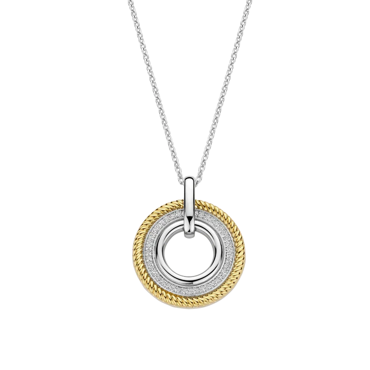 TI SENTO 18k Gold Vermeil and Sterling Silver Zirconia Circle Pendant Necklace l 17 3/4 inches