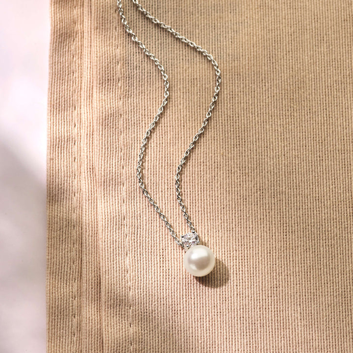TI SENTO Sterling Silver Zirconia and Shell Pearl Pendant Necklace l 16 1/2 inches