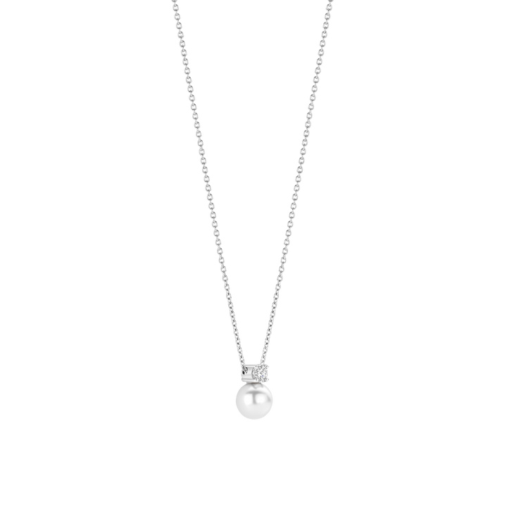 TI SENTO Sterling Silver Zirconia and Shell Pearl Pendant Necklace l 16 1/2 inches
