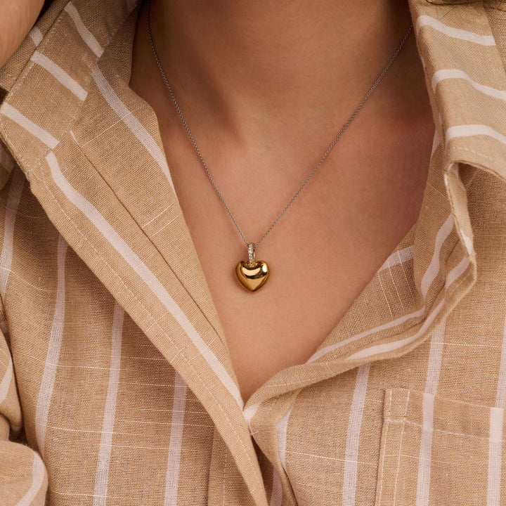 TI SENTO Sterling Silver and 18k Gold Vermeil with Zirconia Heart Pendant Necklace