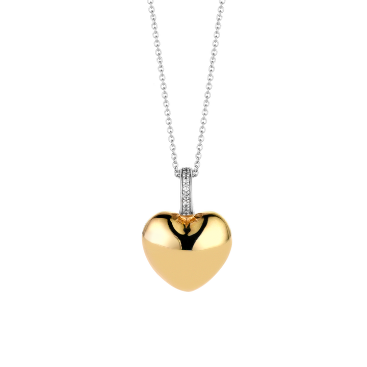 TI SENTO Sterling Silver and 18k Gold Vermeil with Zirconia Heart Pendant Necklace