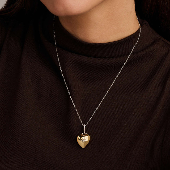 TI SENTO Sterling Silver and 18k Gold Vermeil Zirconia Heart Pendant Necklace l 17 3/4 inches