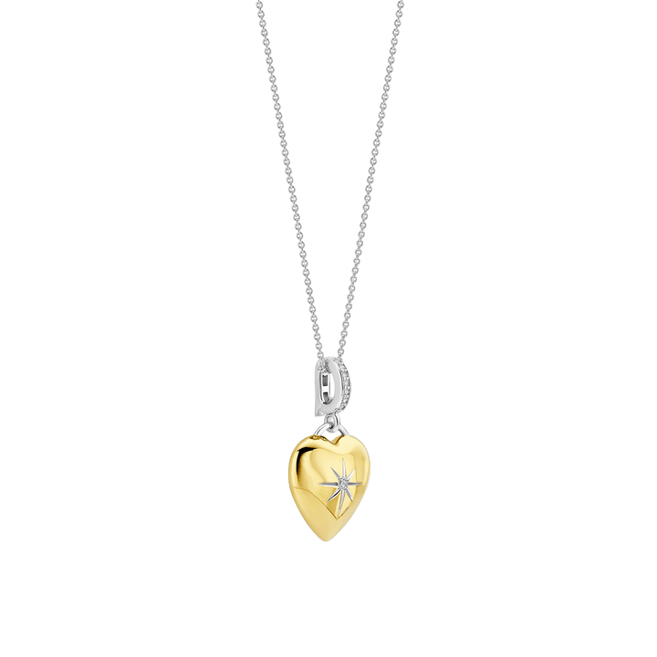 TI SENTO Sterling Silver and 18k Gold Vermeil Zirconia Heart Pendant Necklace l 17 3/4 inches