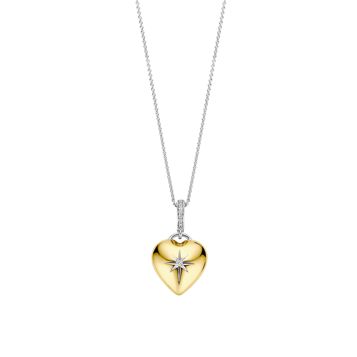 TI SENTO Sterling Silver and 18k Gold Vermeil Zirconia Heart Pendant Necklace l 17 3/4 inches