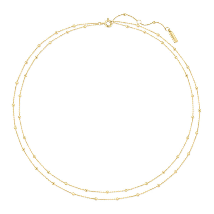 ANIA HAIE Silver, Gold-plate Double Chain Bead Station Necklace l 17.50 inches
