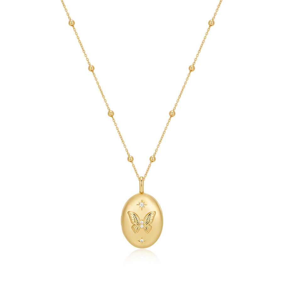 ANIA HAIE Sterling Silver, Gold-plate Butterfly Locket Necklace l 17.90 inches