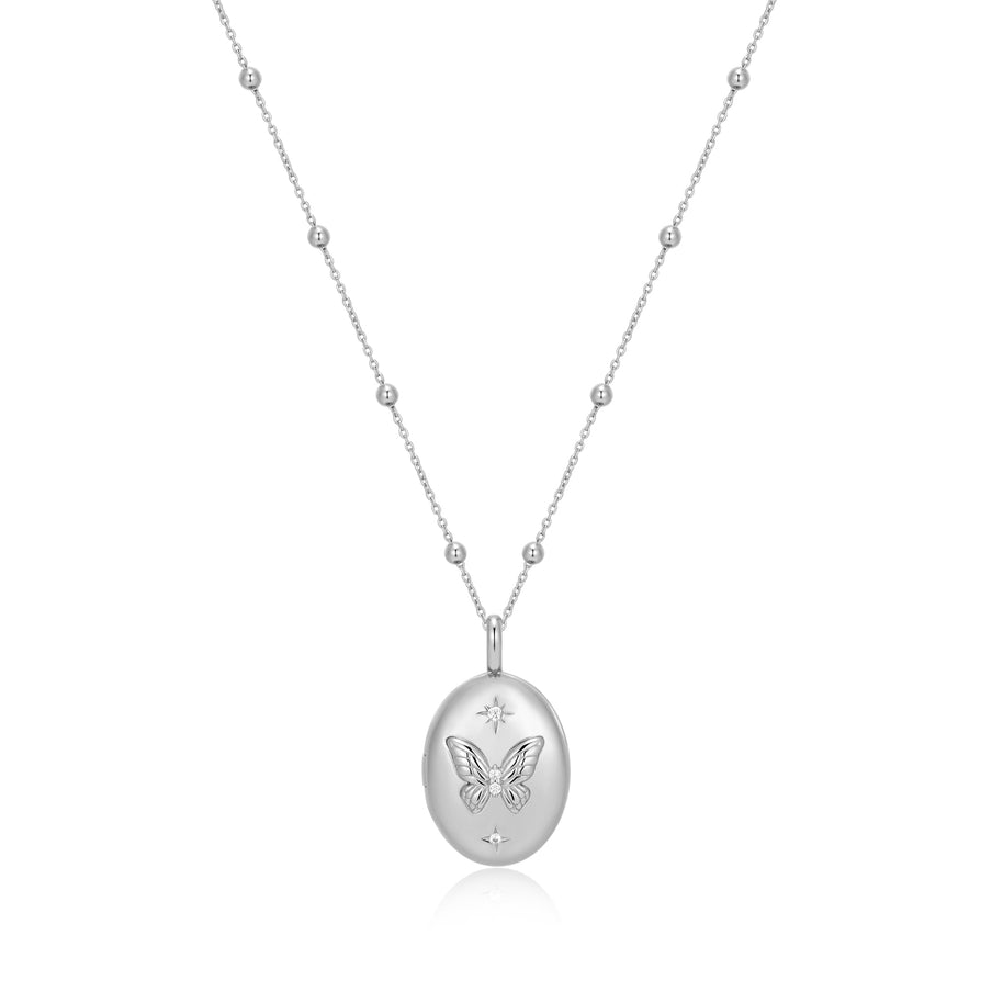 ANIA HAIE Sterling Silver Butterfly Locket Necklace l 17.90 inches
