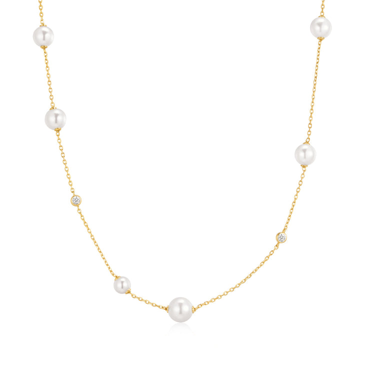 ANIA HAIE Silver, Gold-plate Shell Pearl and Zirconia Station Necklace l 17.90 inches