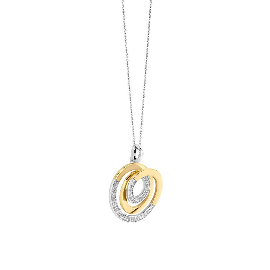 TI SENTO Sterling Silver, Gold-plate Zirconia Circle Pendant Necklace l 17 3/4 inches
