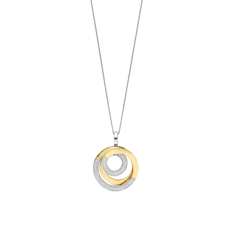 TI SENTO Sterling Silver, Gold-plate Zirconia Circle Pendant Necklace l 17 3/4 inches