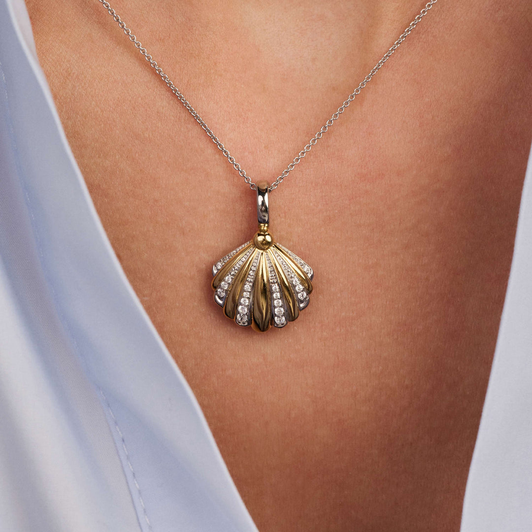 TI SENTO Sterling Silver and 18k Vermeil Zirconia Shell Pendant Necklace l 17.70 inches