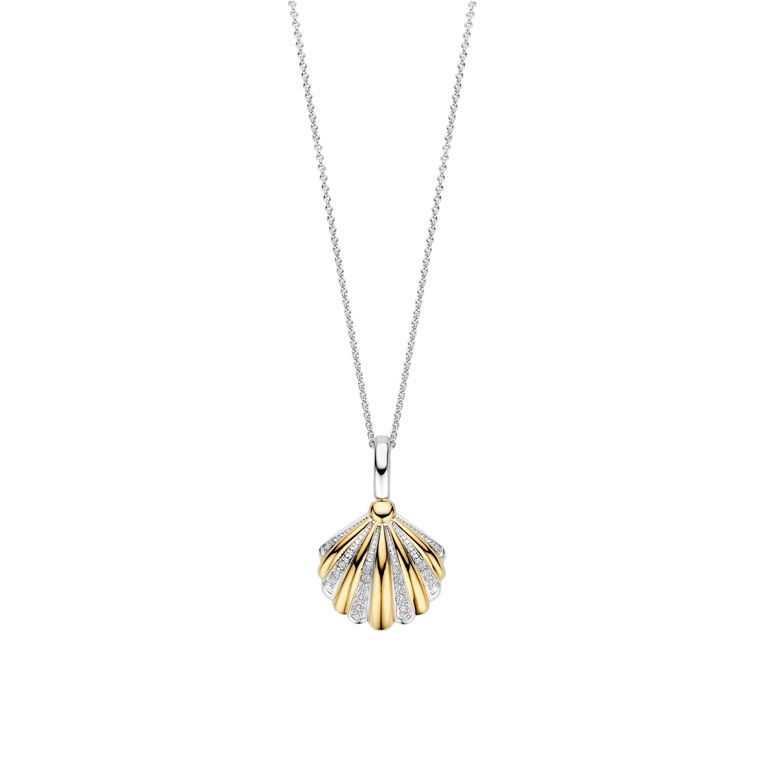 TI SENTO Sterling Silver and 18k Vermeil Zirconia Shell Pendant Necklace l 17.70 inches