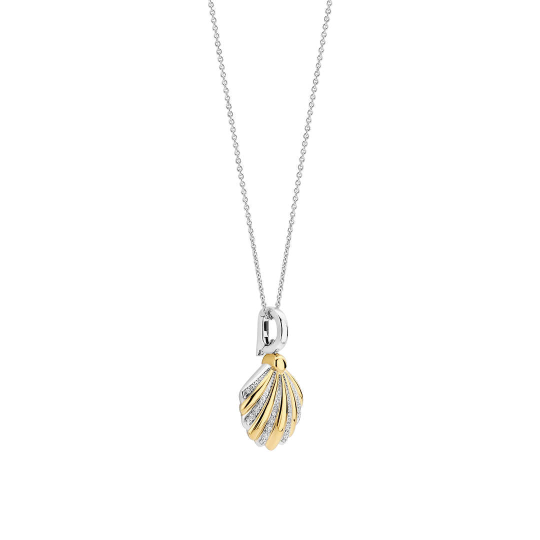 TI SENTO Sterling Silver and 18k Vermeil Zirconia Shell Pendant Necklace l 17.70 inches