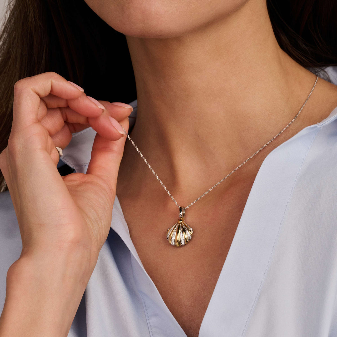 TI SENTO Sterling Silver and 18k Vermeil Zirconia Shell Pendant Necklace l 17.70 inches