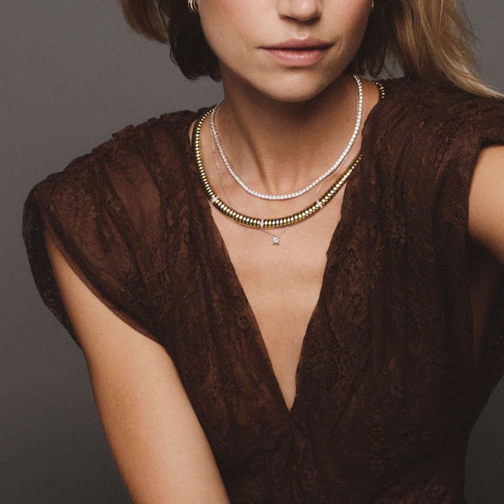 TI SENTO Sterling Silver, Gold-plate Zirconia Collar Necklace l 17 1/3 inches