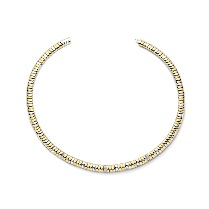 TI SENTO Sterling Silver, Gold-plate Zirconia Collar Necklace l 17 1/3 inches