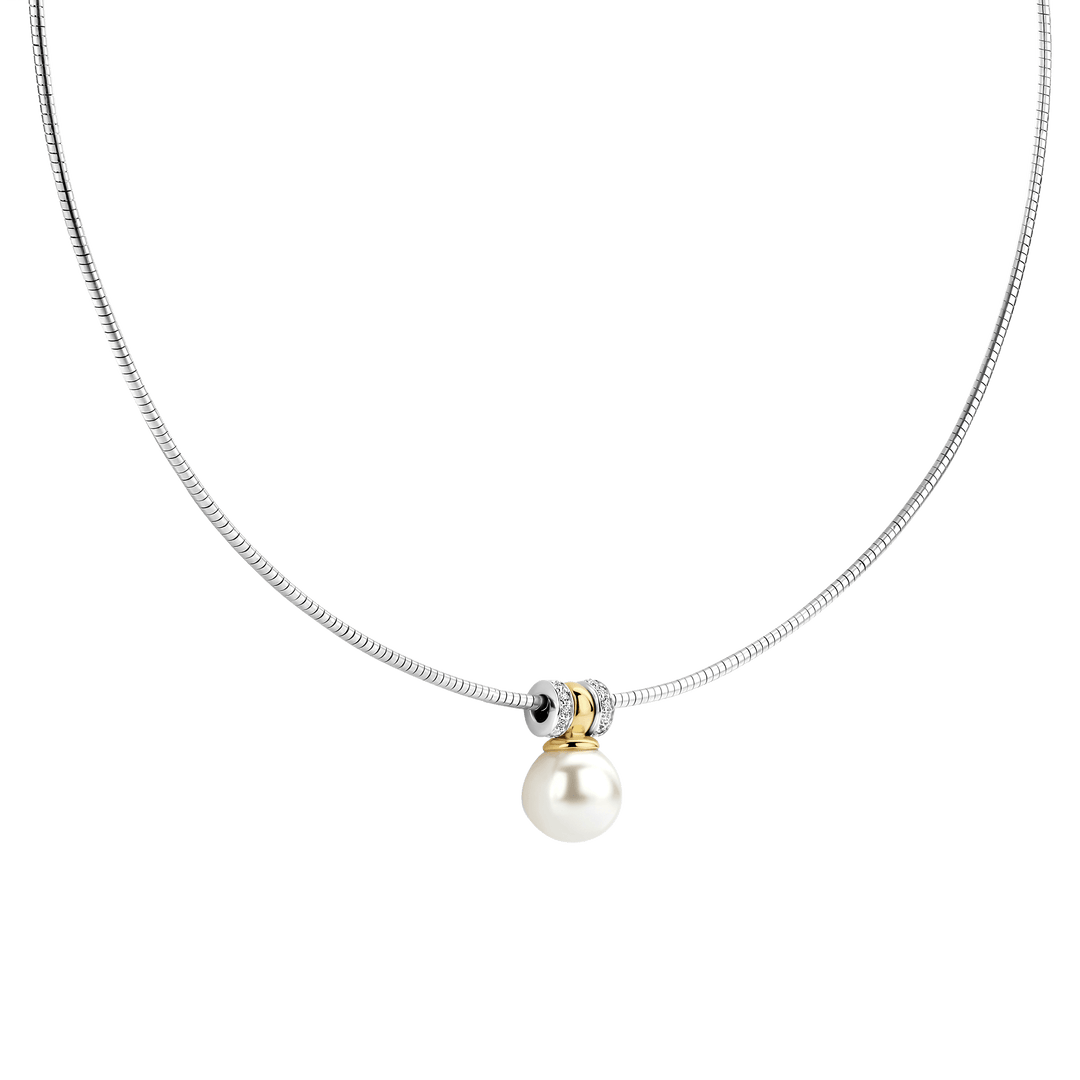 Sterling Silver and 18k Gold Vermeil Zirconia and Shell Pearl Necklace l TI SENTO