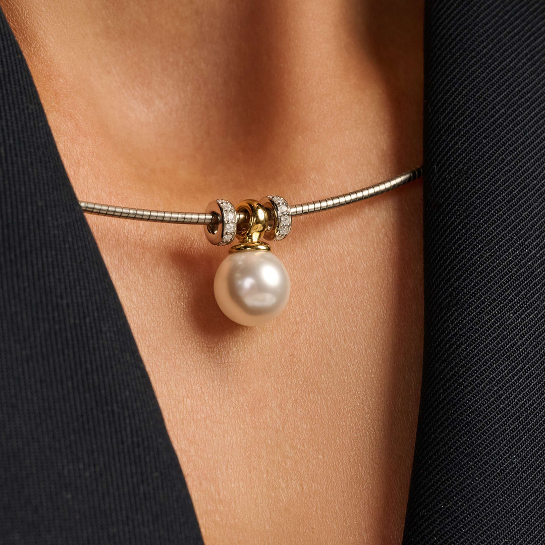 Sterling Silver and 18k Gold Vermeil Zirconia and Shell Pearl Necklace l TI SENTO