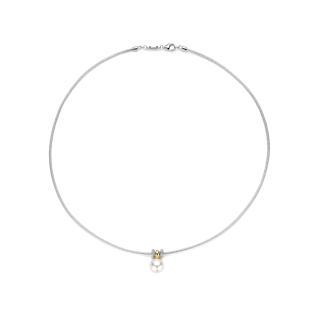 Sterling Silver and 18k Gold Vermeil Zirconia and Shell Pearl Necklace l TI SENTO