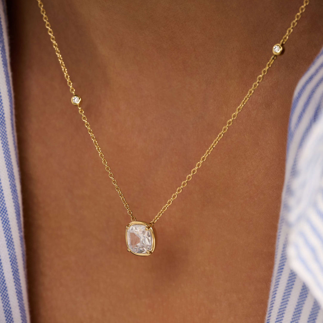 Sterling Silver and 18k Gold Vermeil Round Zirconia Necklace l TI SENTO