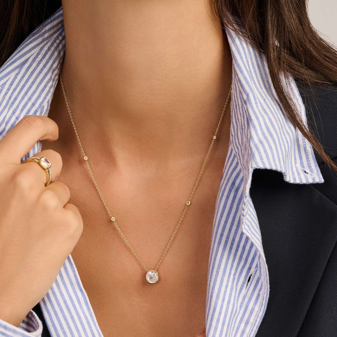 Sterling Silver and 18k Gold Vermeil Round Zirconia Necklace l TI SENTO