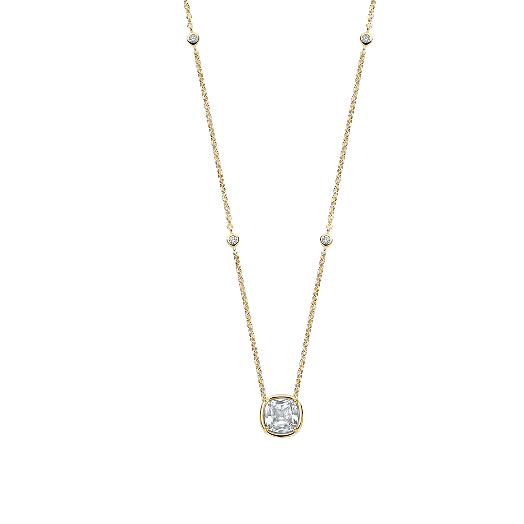 Sterling Silver and 18k Gold Vermeil Round Zirconia Necklace l TI SENTO