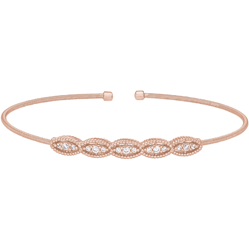 Kelly Waters Rose Gold Finish Sterling Silver Cable Cuff Bracelet w/Five Simulated Diamond Marquise Shapes