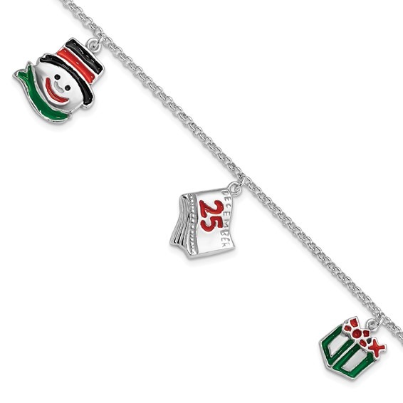 Sterling Silver Enameled Christmas Charm Bracelet