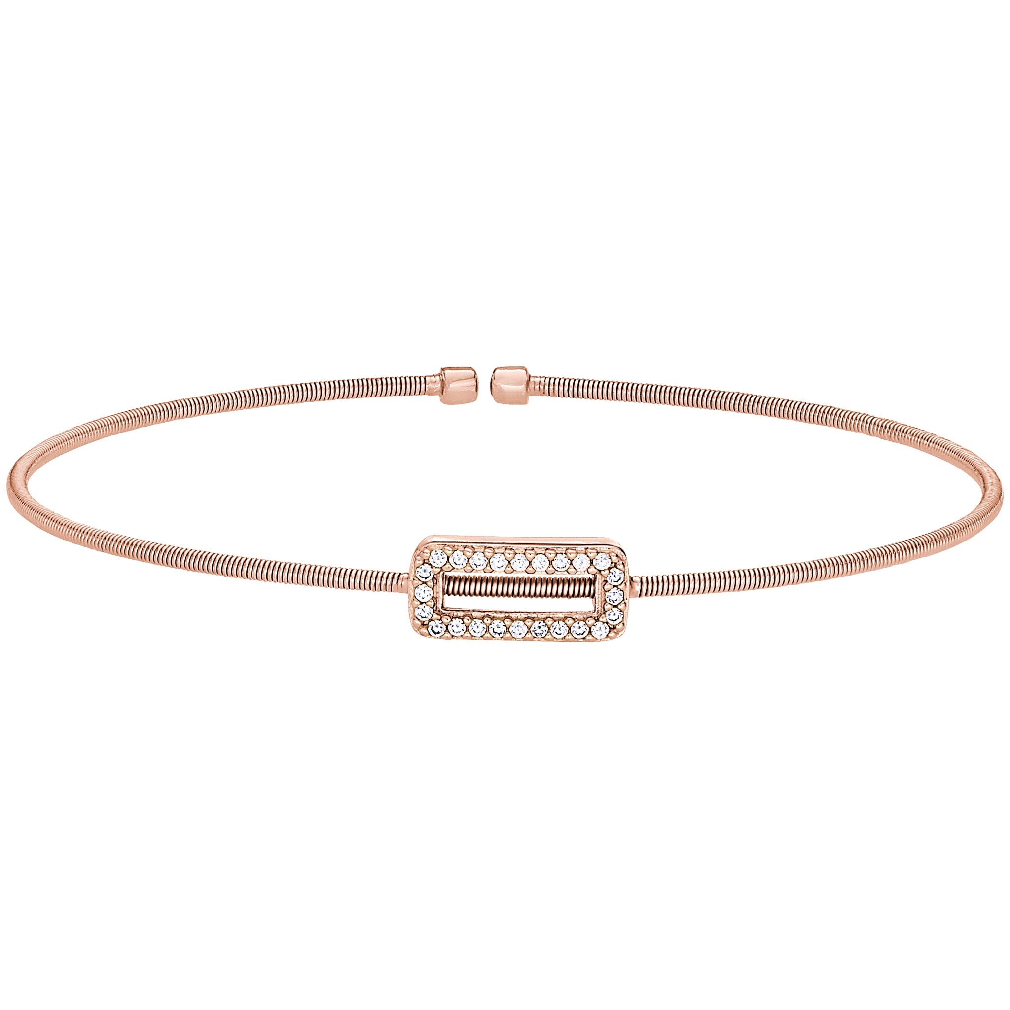 Rose Gold Finish Sterling Silver Cable Cuff Bracelet with Open Rectangle