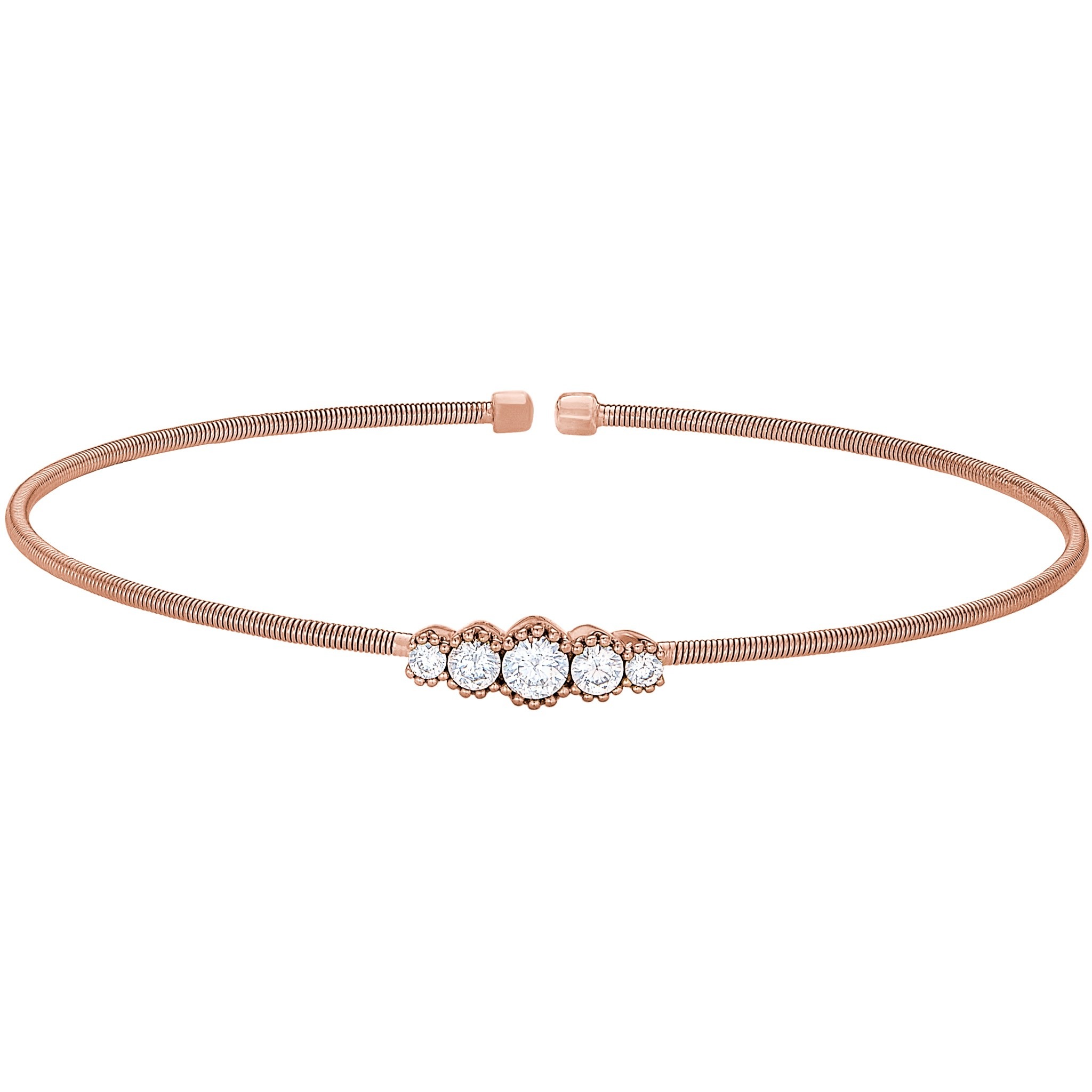 Rose Gold Finish Sterling Silver Cable Cuff Bracelet with Graduated Five Stone