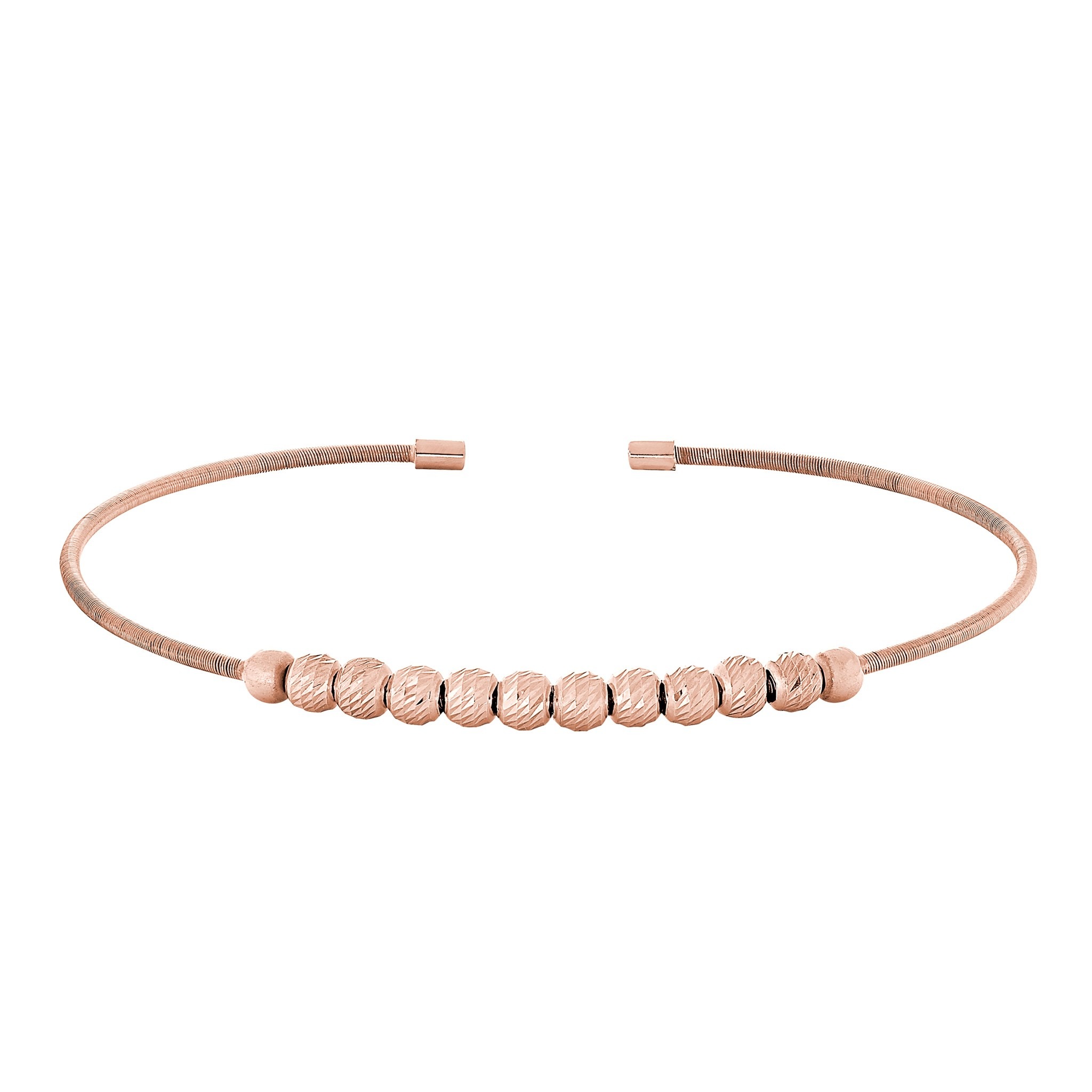 Rose Gold Finish Sterling Silver Cable Cuff Bracelet with Spinning Beads