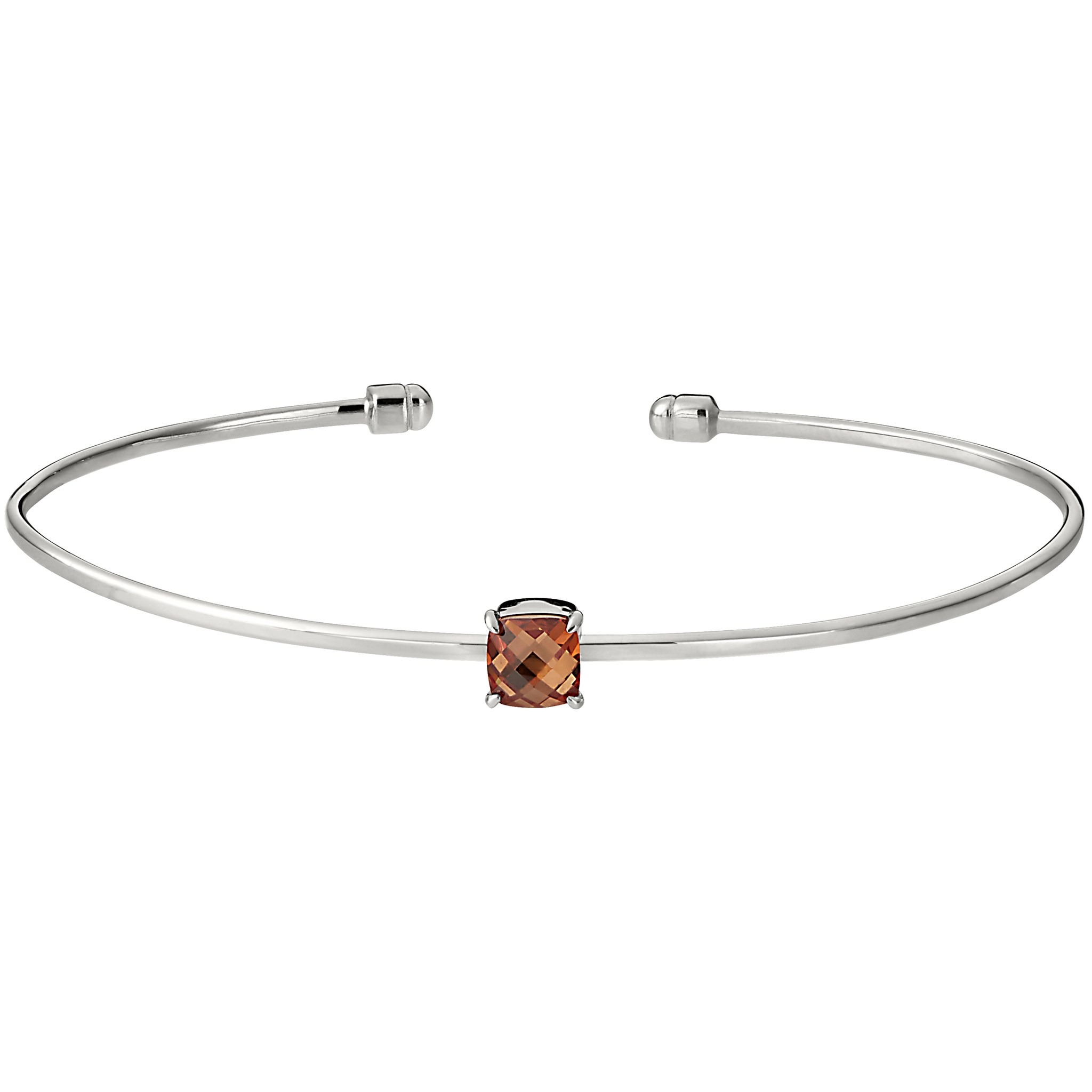 Rhodium Finish Sterling Silver Pliable Cuff Bracelet with Faceted Cushion Cut Simulated Citrine Birth Gem - November